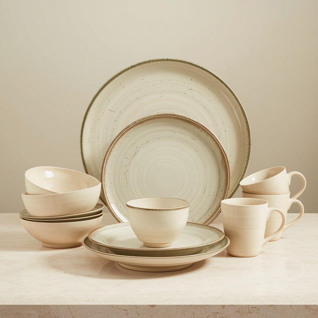 Tablevoro Tablevoro 16-Piece Stoneware Dinnerware Set for 4, Ivory & Sage Green - product image 1