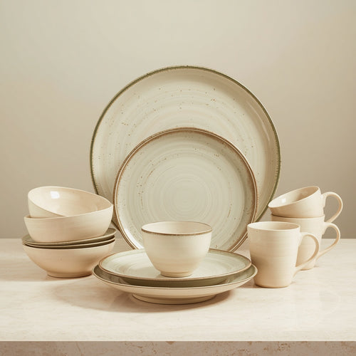 Tablevoro Tablevoro 16-Piece Stoneware Dinnerware Set for 4, Ivory & Sage Green - product image 1