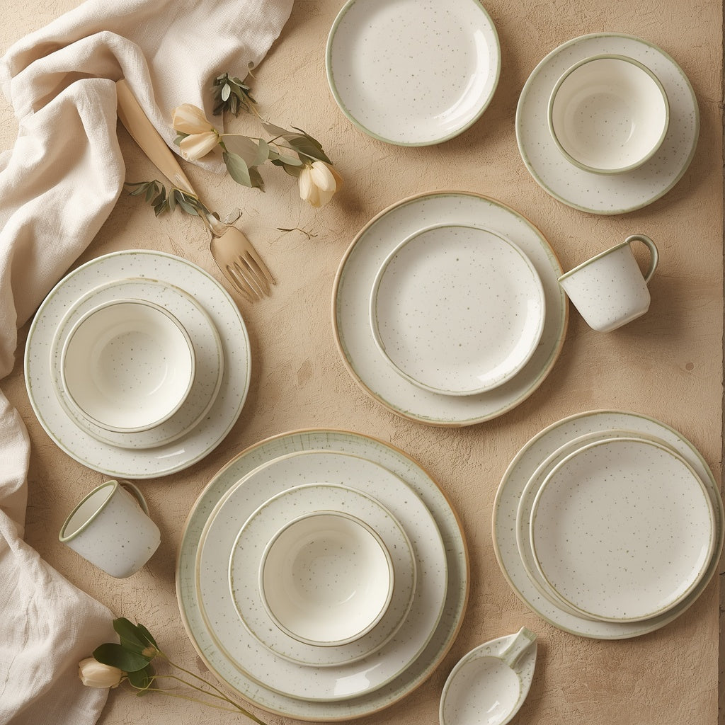 Tablevoro Tablevoro 16-Piece Stoneware Dinnerware Set for 4, Ivory & Sage Green - product image 5