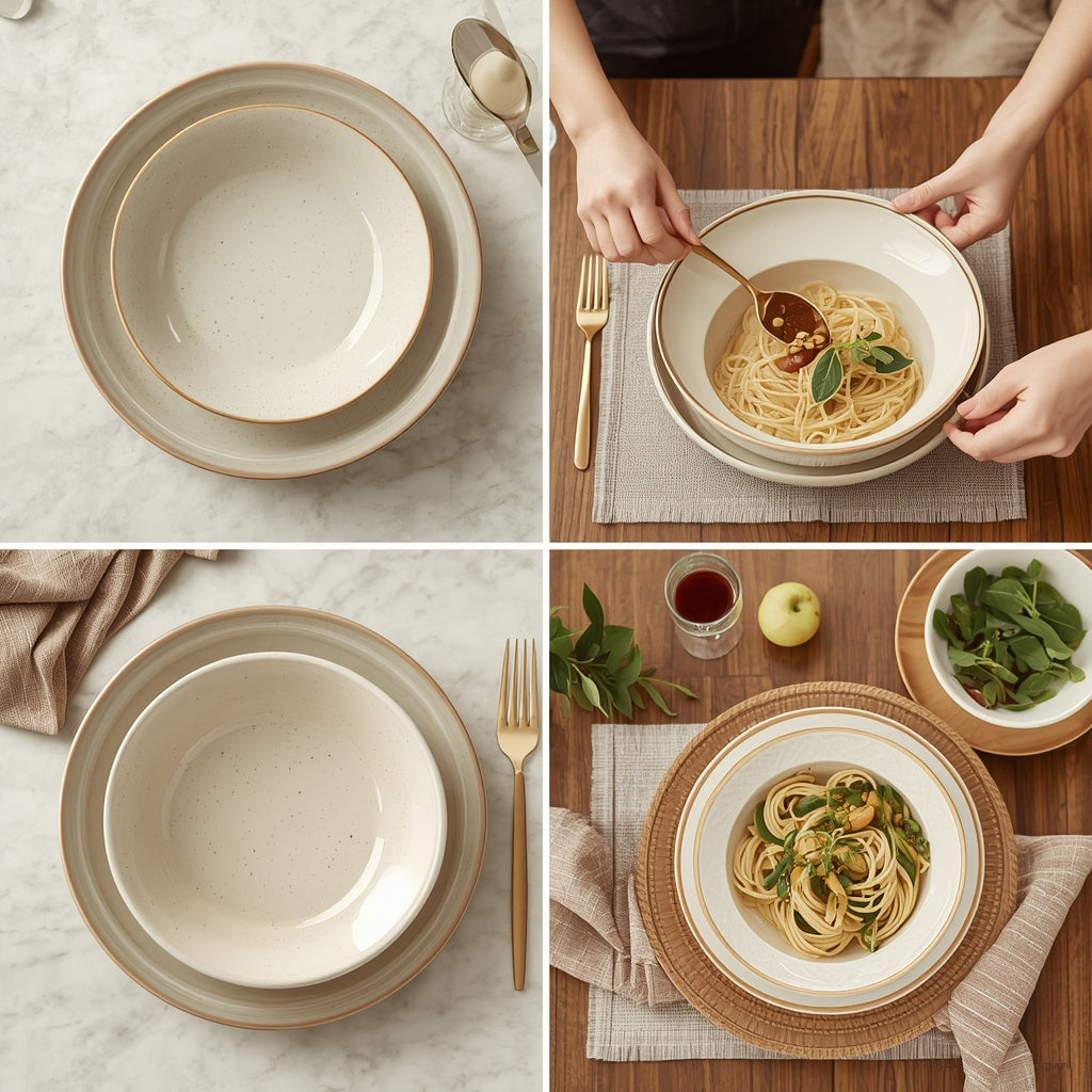 Tablevoro Tablevoro 6-Piece Ceramic Pasta & Soup Bowl Set, Ivory Speckled - product image 3