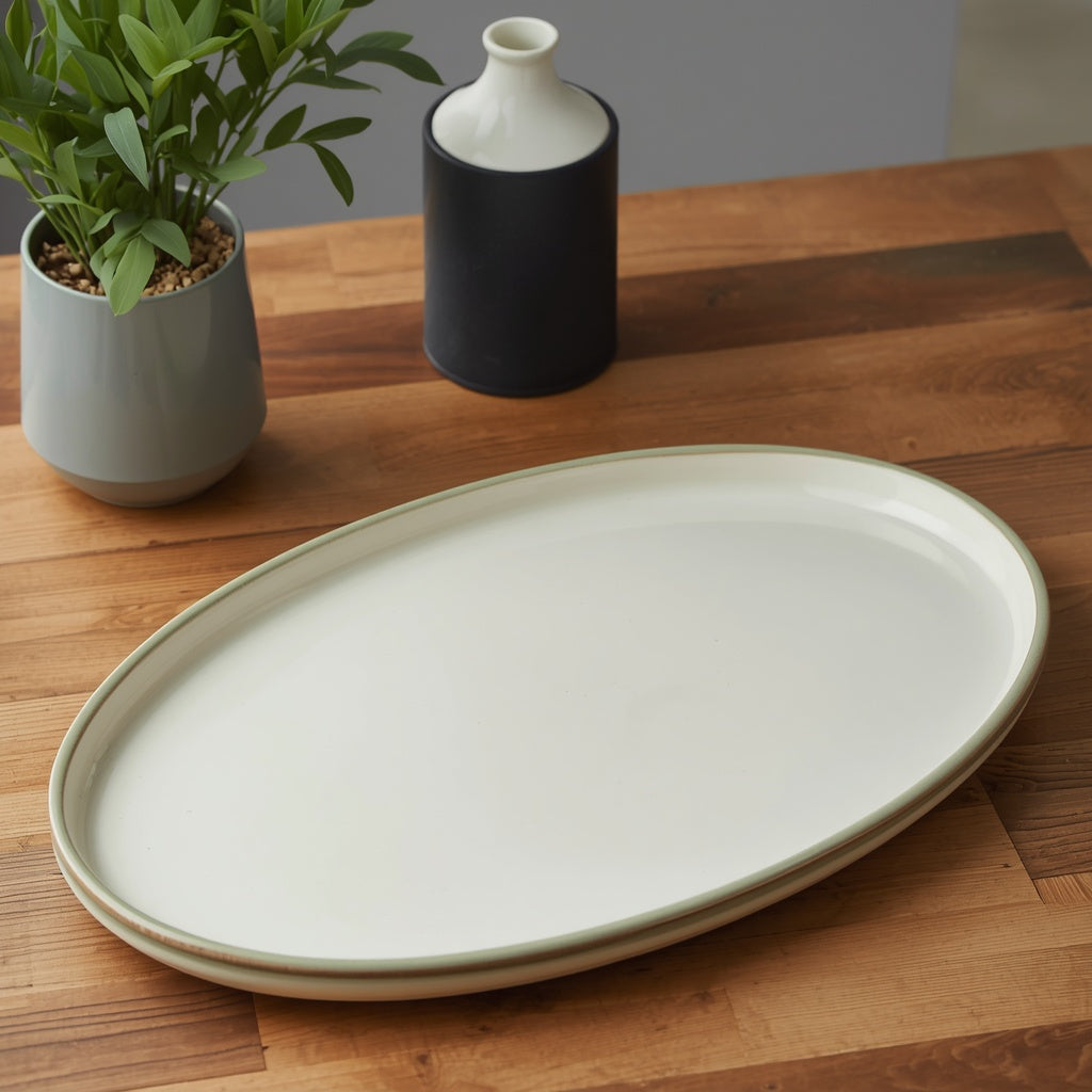 Tablevoro Tablevoro Large Oval Ceramic Serving Platter, Ivory & Sage - product image 2