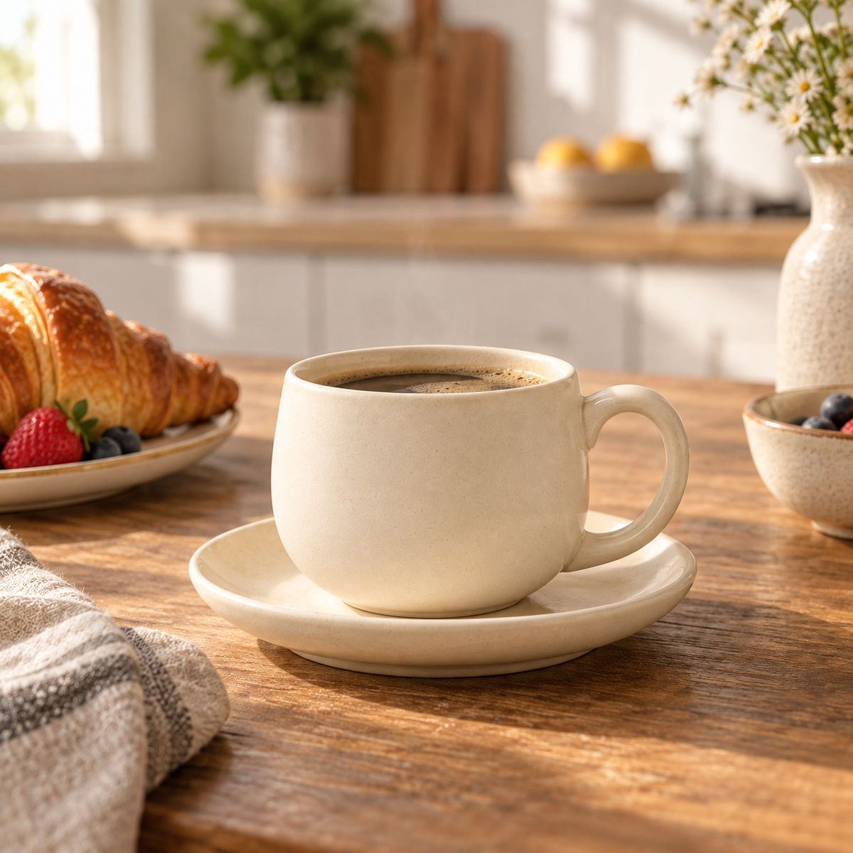 Tablevoro Tablevoro 2-Piece Ceramic Coffee Cup & Saucer Set, Ivory - product image 2