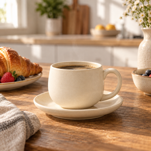 Tablevoro Tablevoro 2-Piece Ceramic Coffee Cup & Saucer Set, Ivory - product image 2